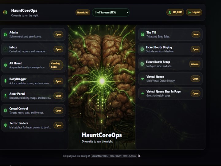 HauntControl main suite screen