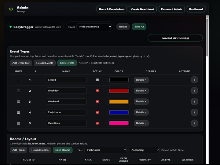 Admin settings screenshot